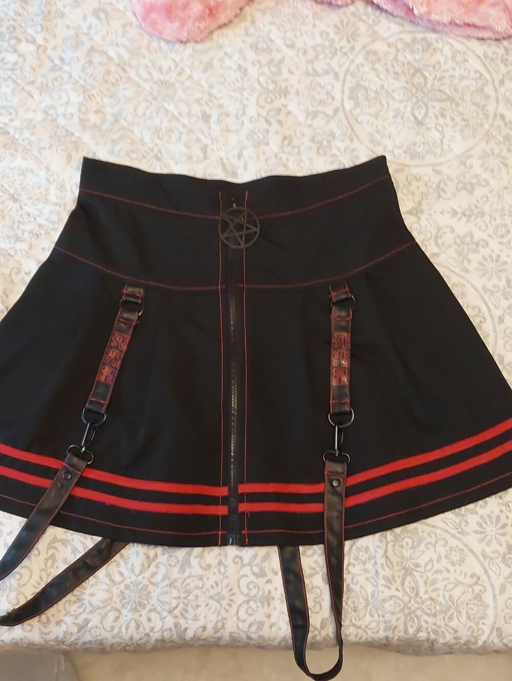 Black Gothic Skirt with Red Accent And Removable Straps